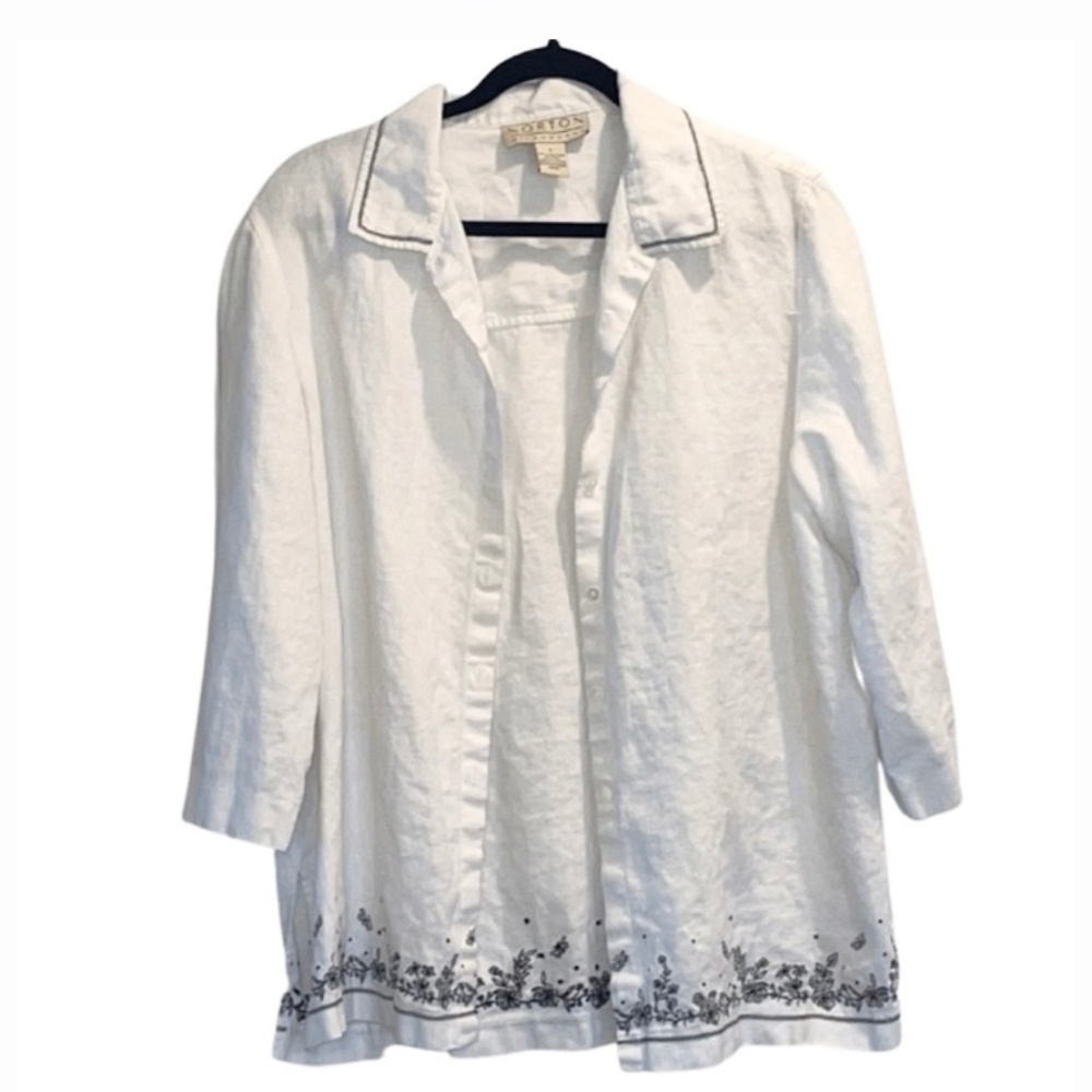 100% Linen Floral Embroidered Top 2X Boho Maggie‎ Mcnaughton